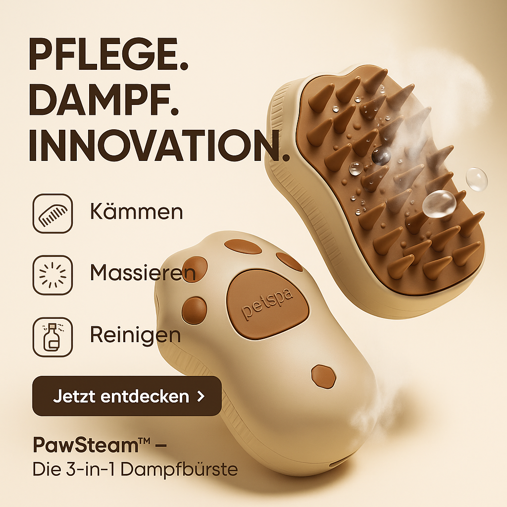 "PawSteam-Sanfter Dampf. Glänzendes Fell. Glückliche Pfoten" Dampfbürste für Hunde & Katzen – 3-in-1 Pflegetool mit Spray, Kamm & Massagefunktion