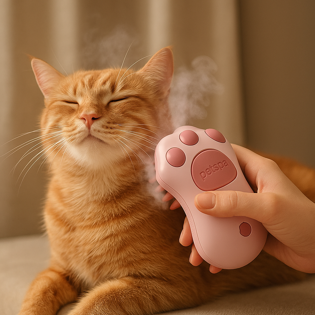 "PawSteam-Sanfter Dampf. Glänzendes Fell. Glückliche Pfoten" Dampfbürste für Hunde & Katzen – 3-in-1 Pflegetool mit Spray, Kamm & Massagefunktion