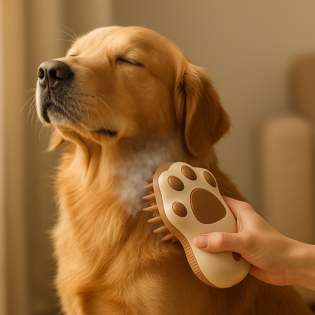 "PawSteam-Sanfter Dampf. Glänzendes Fell. Glückliche Pfoten" Dampfbürste für Hunde & Katzen – 3-in-1 Pflegetool mit Spray, Kamm & Massagefunktion