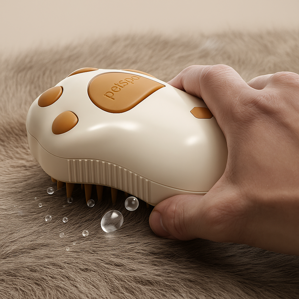 "PawSteam-Sanfter Dampf. Glänzendes Fell. Glückliche Pfoten" Dampfbürste für Hunde & Katzen – 3-in-1 Pflegetool mit Spray, Kamm & Massagefunktion