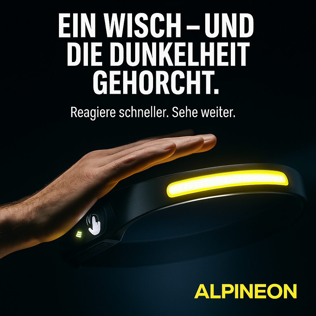 "ALPINEON-Mehr als Licht – ein Statement"  LED-Sensor-Stirnlampe mit integriertem Akku