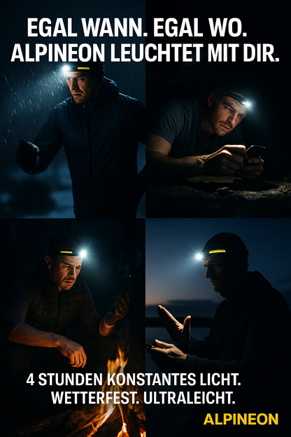 "ALPINEON-Mehr als Licht – ein Statement"  LED-Sensor-Stirnlampe mit integriertem Akku