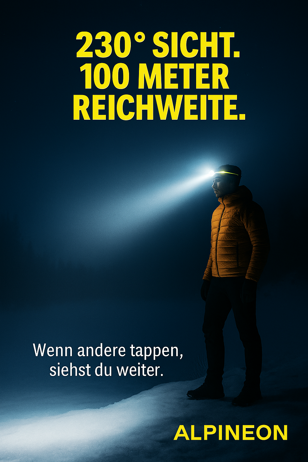 "ALPINEON-Mehr als Licht – ein Statement"  LED-Sensor-Stirnlampe mit integriertem Akku