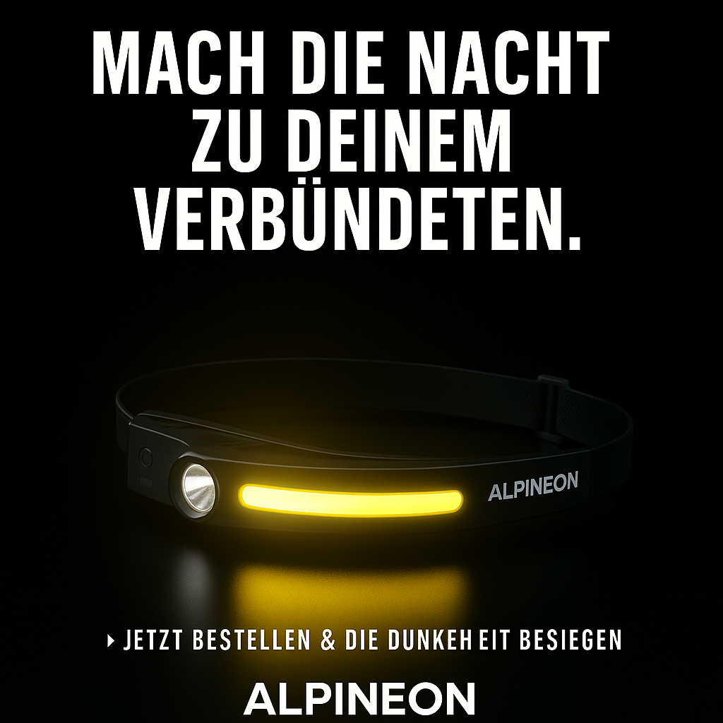 "ALPINEON-Mehr als Licht – ein Statement"  LED-Sensor-Stirnlampe mit integriertem Akku