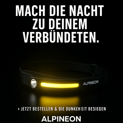 "ALPINEON-Mehr als Licht – ein Statement"  LED-Sensor-Stirnlampe mit integriertem Akku