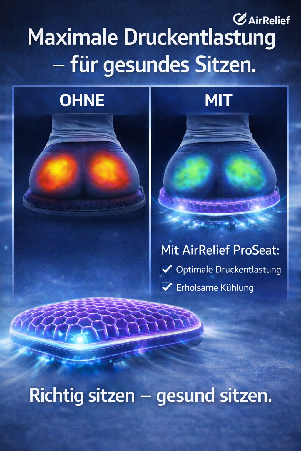 "AirRelief ProSeat" ergonomischer Sitzkomfort mit Luft- und Gelzirkulation