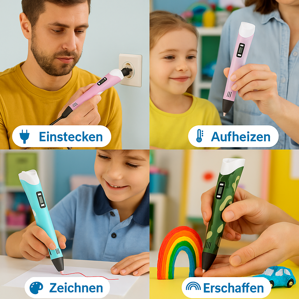 "3Dzauber – wo Ideen Form annehmen" 3D-Stift für Kinder mit PLA-Filamenten & Reiseetui
