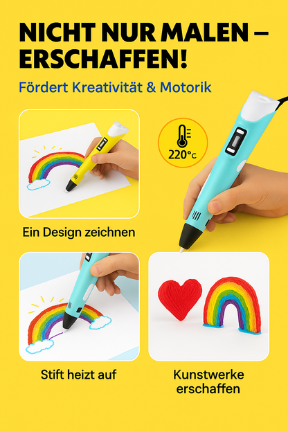 "3Dzauber – wo Ideen Form annehmen" 3D-Stift für Kinder mit PLA-Filamenten & Reiseetui