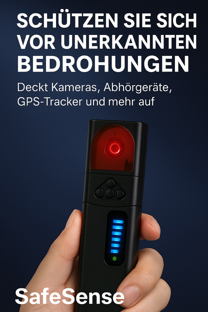 "SafeSense-Dein Schutz vor Spionage und Ortung" professioneller Kamera und GPS-Detektor mit Infrarot und Funksignal Erkennung