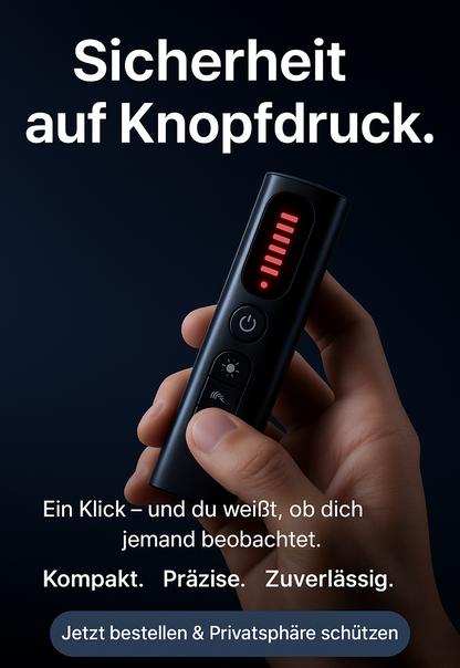 "SafeSense-Dein Schutz vor Spionage und Ortung" professioneller Kamera und GPS-Detektor mit Infrarot und Funksignal Erkennung