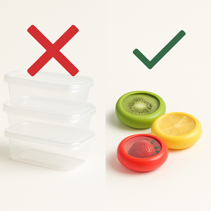 "Silifresh-Weniger Müll. Mehr Frische." Wiederverwendbarer Aufbewahrungsbehälter für Obst und Gemüse