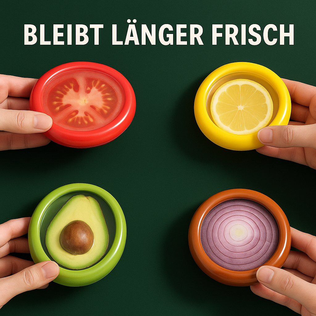 "Silifresh-Weniger Müll. Mehr Frische." Wiederverwendbarer Aufbewahrungsbehälter für Obst und Gemüse