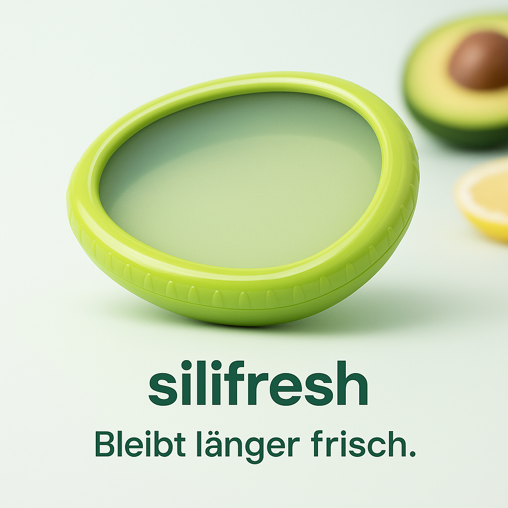 "Silifresh-Weniger Müll. Mehr Frische." Wiederverwendbarer Aufbewahrungsbehälter für Obst und Gemüse
