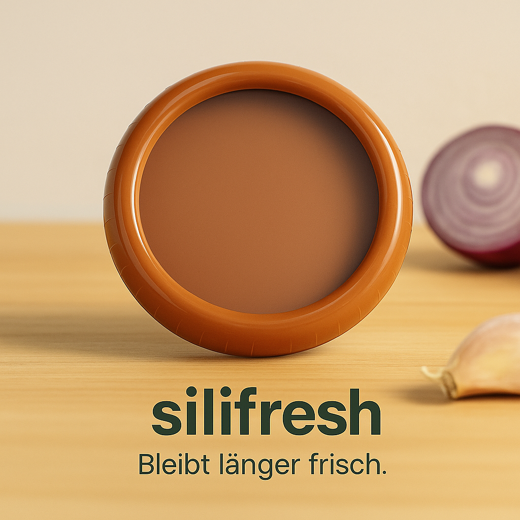 "Silifresh-Weniger Müll. Mehr Frische." Wiederverwendbarer Aufbewahrungsbehälter für Obst und Gemüse
