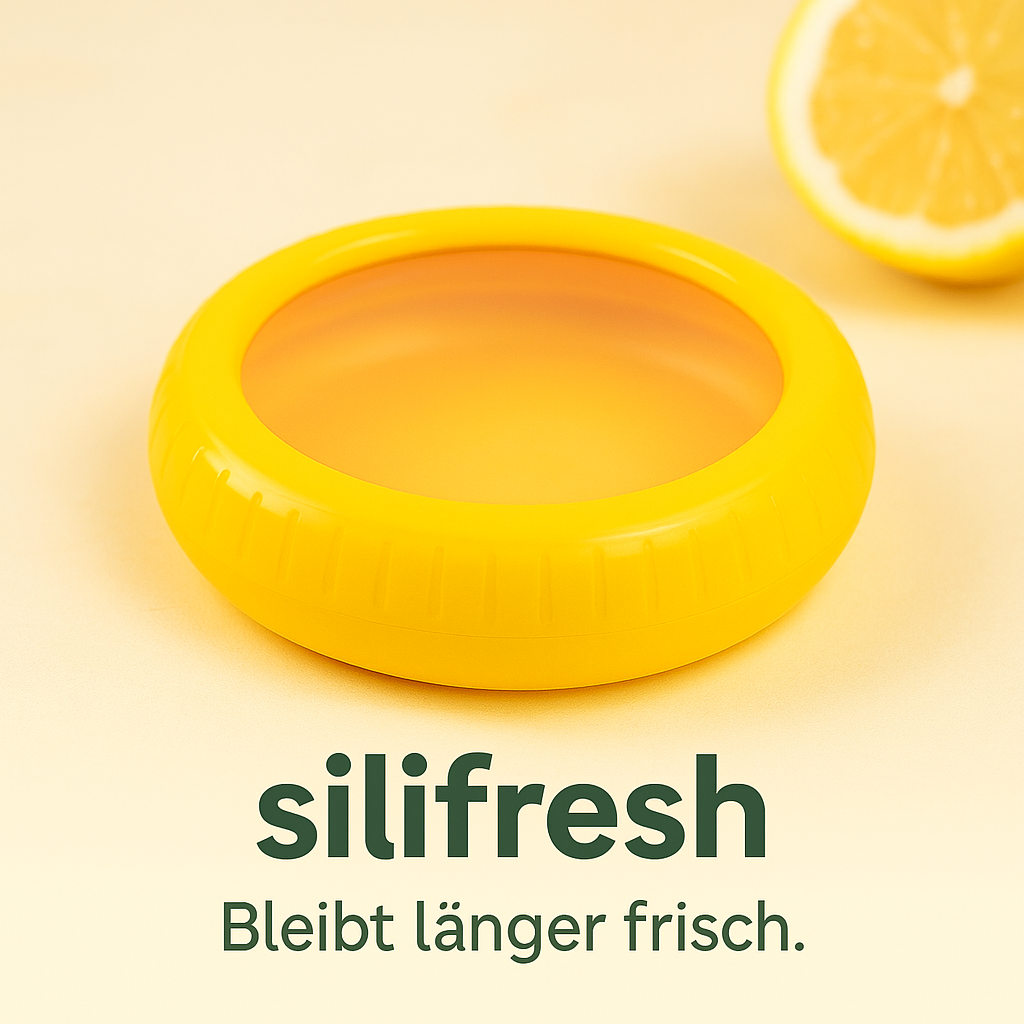 "Silifresh-Weniger Müll. Mehr Frische." Wiederverwendbarer Aufbewahrungsbehälter für Obst und Gemüse