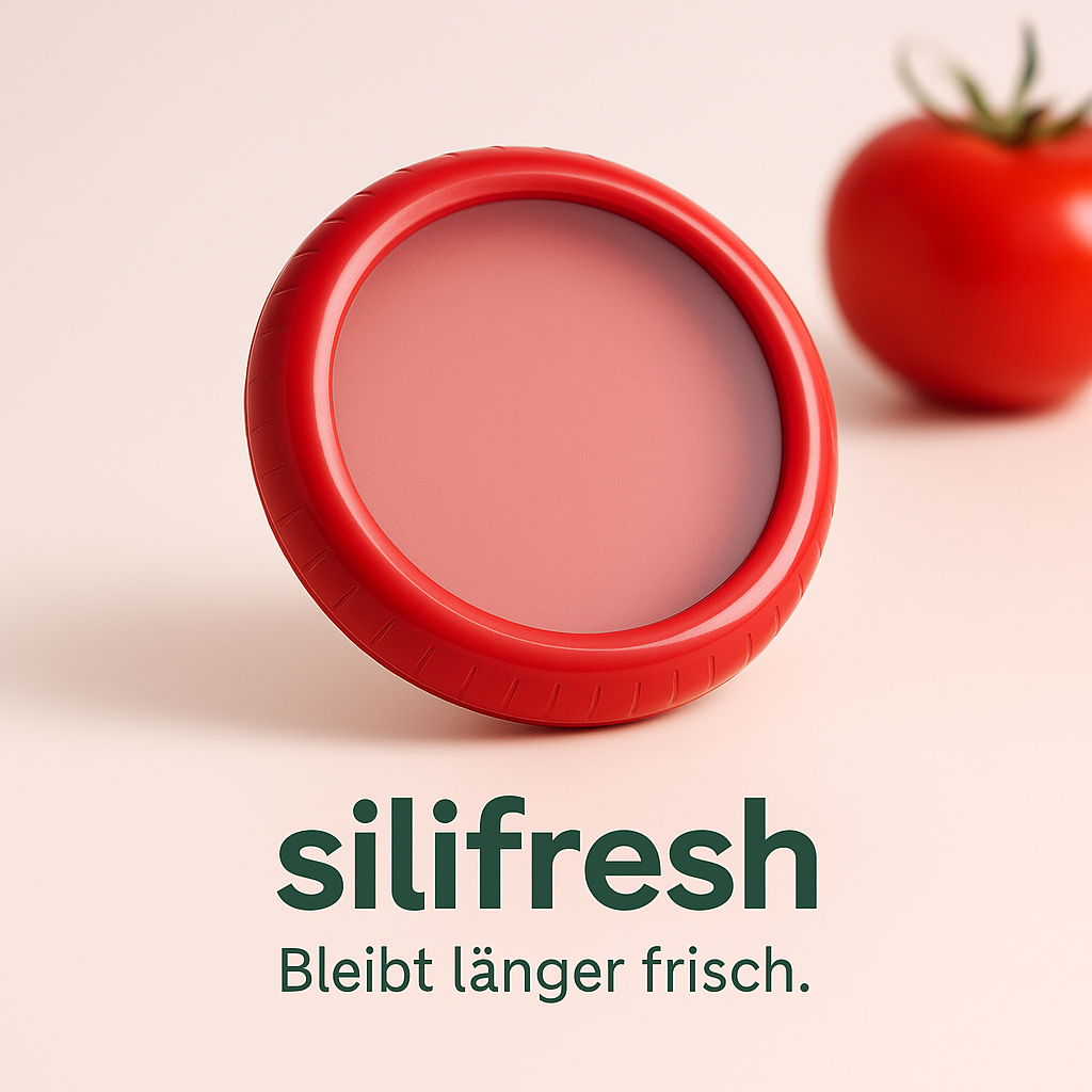 "Silifresh-Weniger Müll. Mehr Frische." Wiederverwendbarer Aufbewahrungsbehälter für Obst und Gemüse