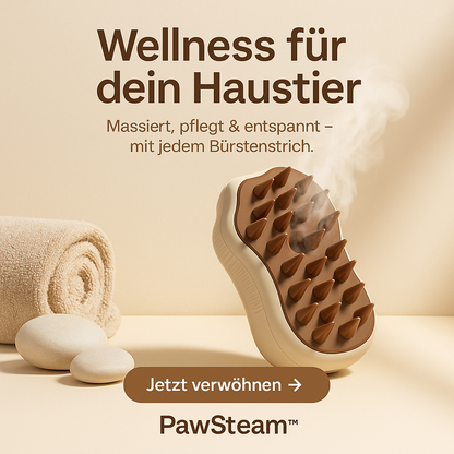"PawSteam-Sanfter Dampf. Glänzendes Fell. Glückliche Pfoten" Dampfbürste für Hunde & Katzen – 3-in-1 Pflegetool mit Spray, Kamm & Massagefunktion
