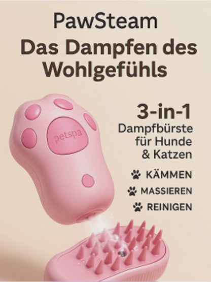 "PawSteam-Sanfter Dampf. Glänzendes Fell. Glückliche Pfoten" Dampfbürste für Hunde & Katzen – 3-in-1 Pflegetool mit Spray, Kamm & Massagefunktion